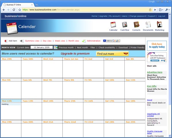 Главная страница календаря Business It Online