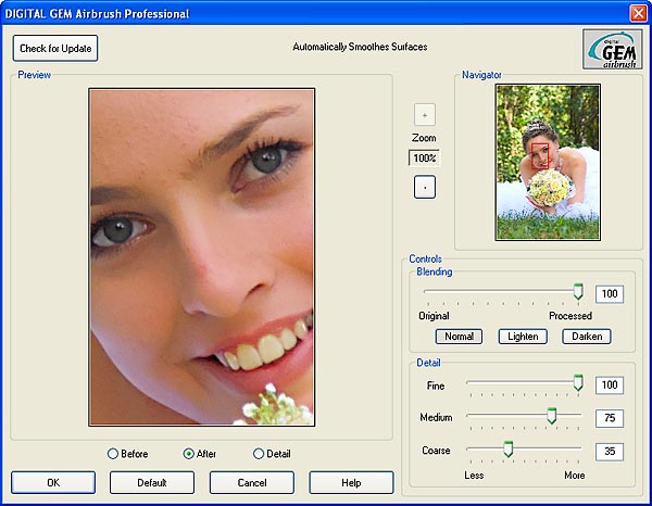 Разглаживание кожи на портретных снимках с помощью Digital GEM Airbrush Professional
