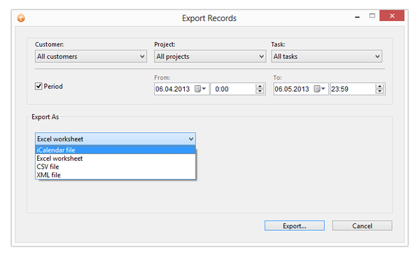 Экспорт записей в timeEdition