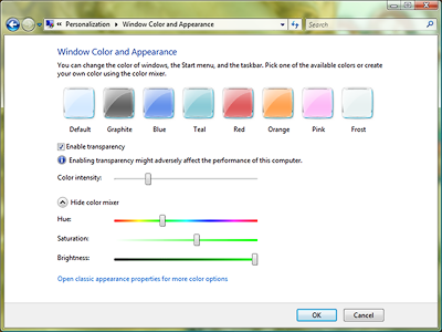 Настройка обрамления окон в Windows Vista