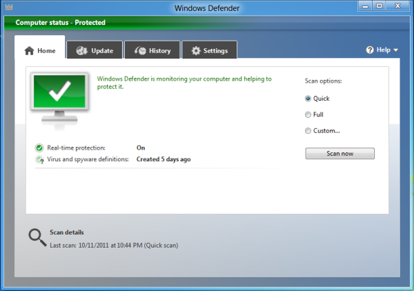Встроенный в Windows 8 антивирус Windows Defender
