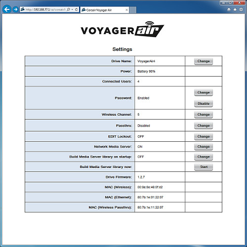 веб-интерфейс Corsair Voyager Air