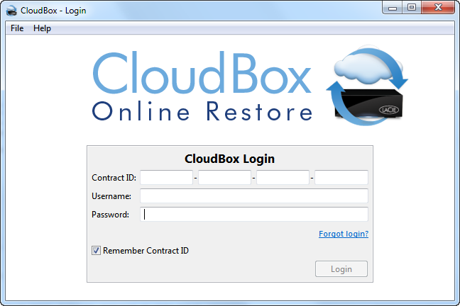 По крайней мере на собственном компьютере номер контракта в CloudBox Online Restore можно ввести один раз и запомнить на будущее
