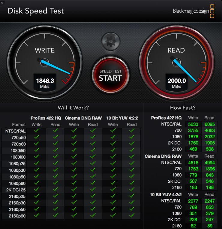 Скриншот программы BlackMagic Disk Speed