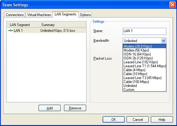 Пример настройки пропускной способности сегмента виртуальной сети в VMware Workstation