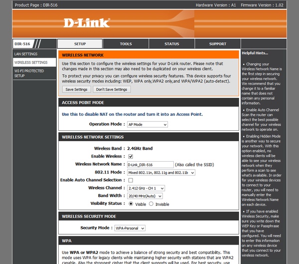 веб-интерфейс D-Link DIR-516