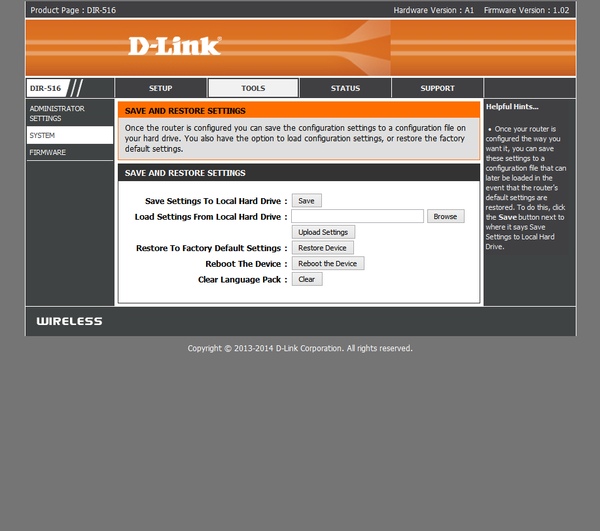 веб-интерфейс D-Link DIR-516