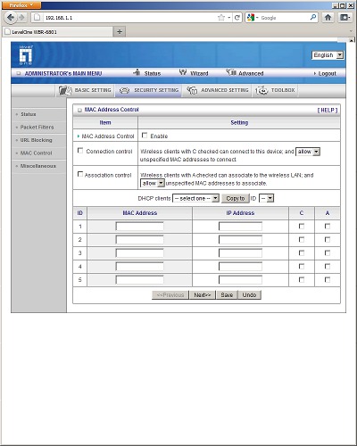 Настройка Level One WBR-6801