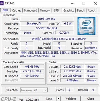 Информация о процессоре Intel Core m5-6Y57