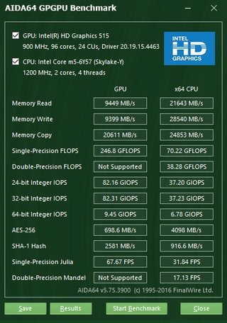 AIDA64 GPGPU Benchmark Intel Core m5-6Y57
