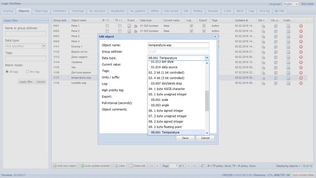 веб-интерфейс Evika LogicMachine