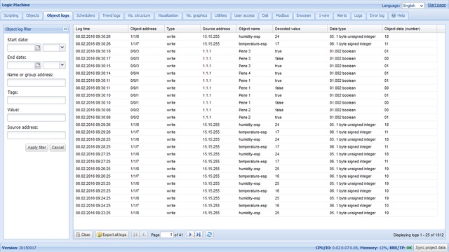 веб-интерфейс Evika LogicMachine