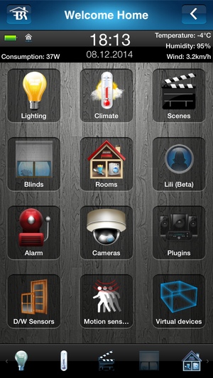 Интерфейс управления Fibaro Home Center Lite в смартфоне с iOS