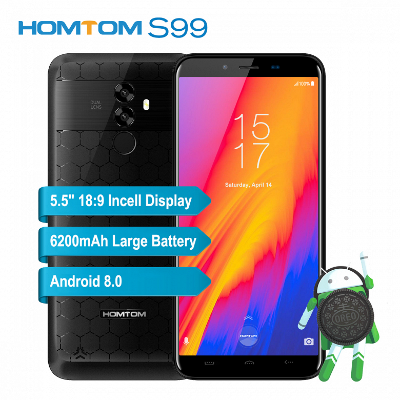 Смартфон Homtom S99 получил аккумулятор емкостью 6200 мА•ч и Android 8.0