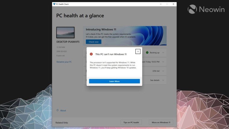Приложение Microsoft теперь точно  определяет, почему ПК не поддерживает Windows 11