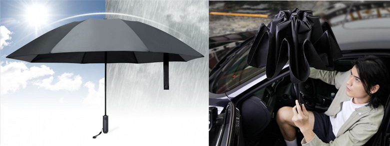Xiaomi представила зонт от дождя и солнца с обратным складыванием и фонариком