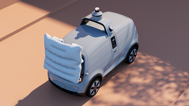Беспилотный робот для доставки товаров, оснащённый подушкой безопасности для пешеходов. Nuro показала свой новый автомобиль