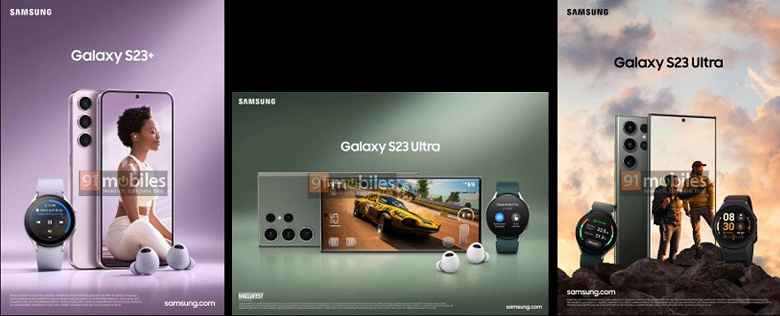 Samsung Galaxy S23 Ultra и Galaxy S23 Plus в фирменных цветах показали на рекламном изображении