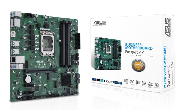 Системная плата Asus Pro Q670M-C-CSM относится к корпоративному сегменту