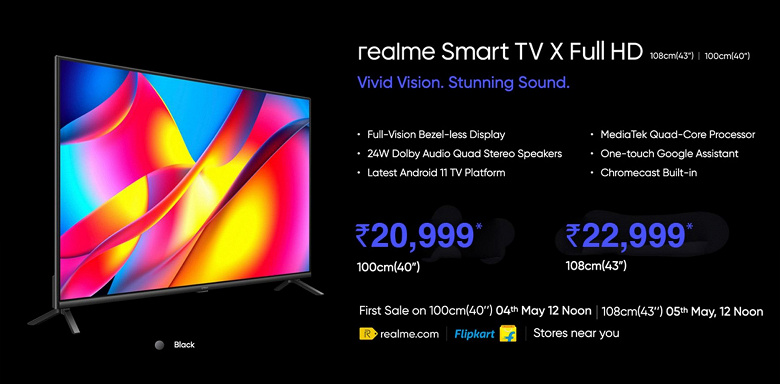 40 дюймов, узкие рамки экрана и Android TV 11 за 275 долларов. Представлены недорогие телевизоры Realme Smart TV X