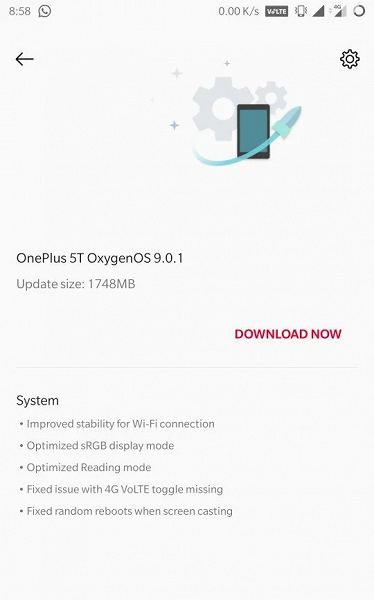 OnePlus-5T-OxygenOS-9.0.1-update-e154645