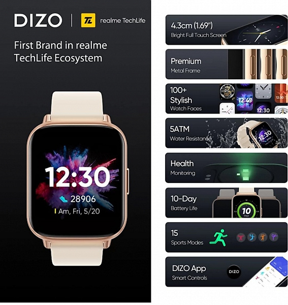 Realme выпускает вторые умные часы Dizo через месяц после первых