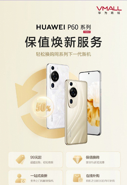 Владельцы Huawei P60 смогут сдать свои смартфоны и получить Huawei P70 за полцены. Компания запустила услугу Value Preservation & Renewal Service