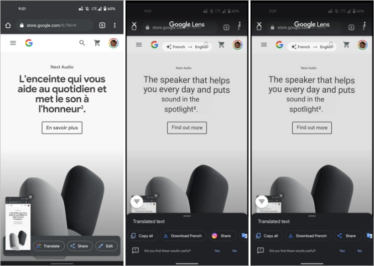 Stof dans Beperkt Google Lens теперь может автоматически переводить тексты на скриншотах