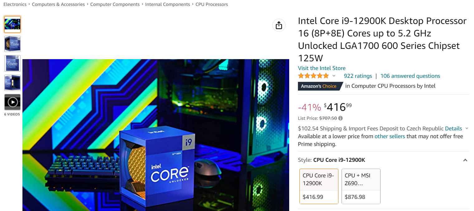 Until recently, Intel was selling this CPU for almost 0.  Core i9-12900K has fallen in price a lot