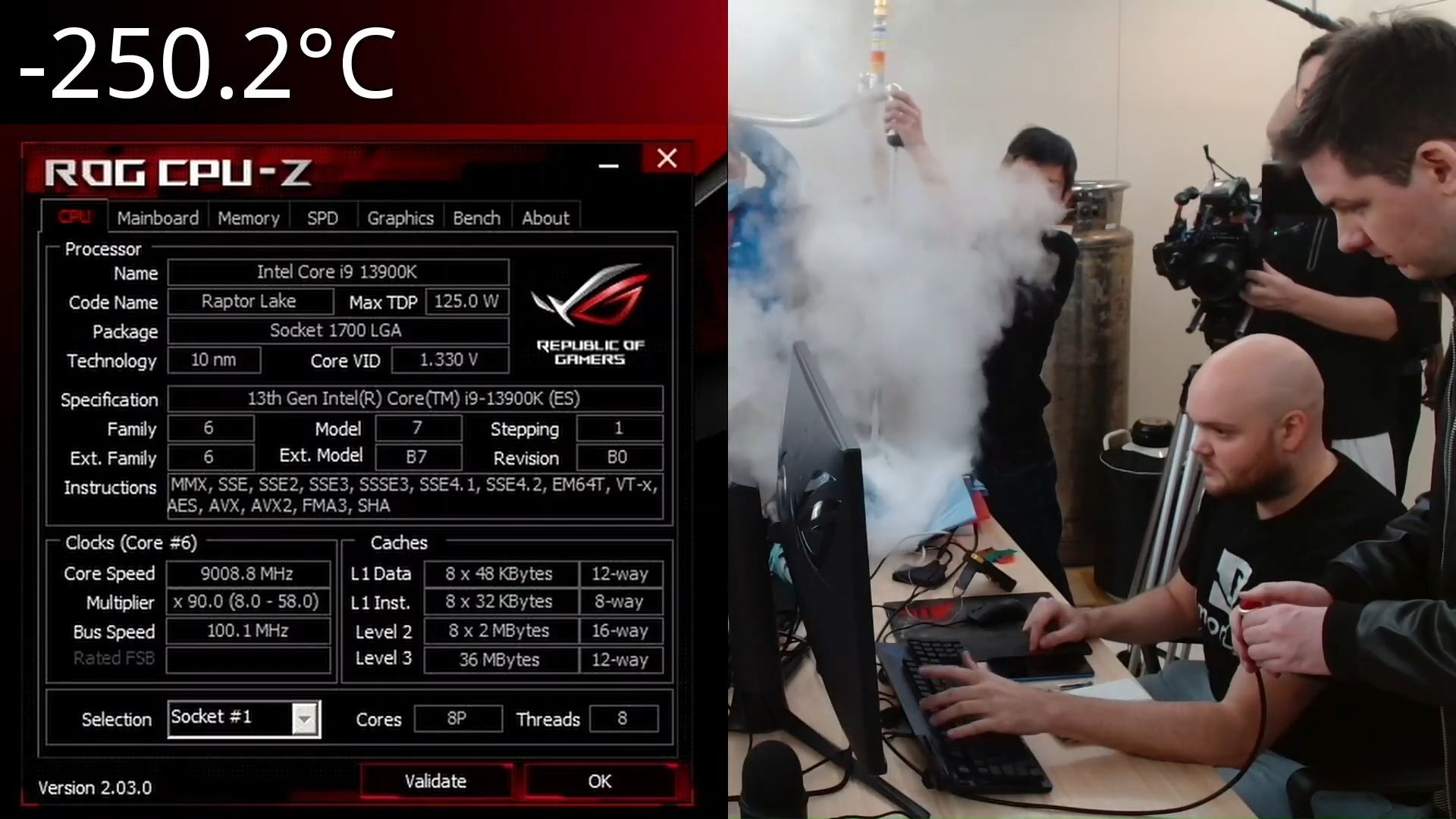 9 GHz on a typical consumer CPU.  Intel Core i9-13900K overclocked to an unprecedented frequency