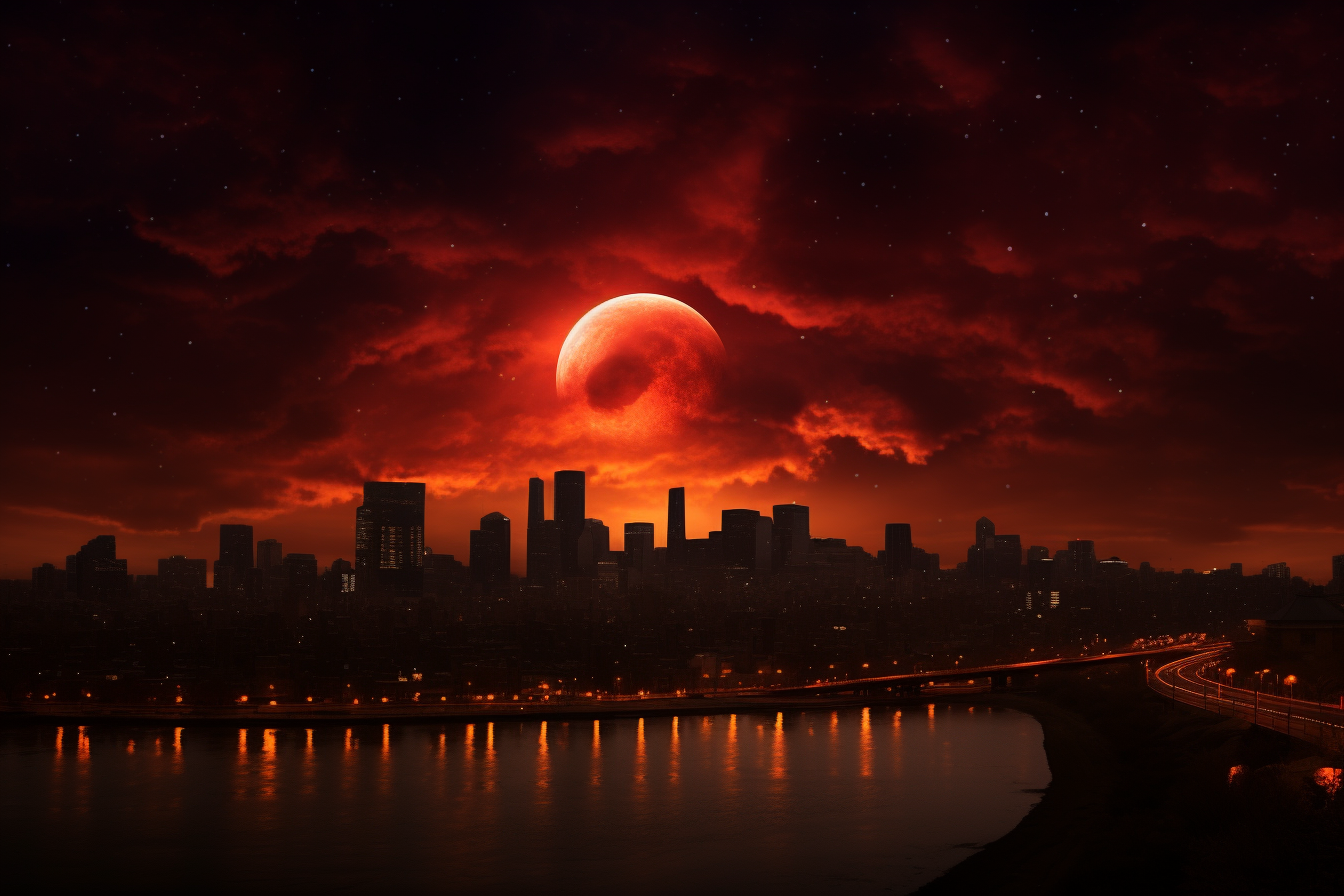 Суперлуние. Красная Луна. Кровавая Луна. Луна над городом.