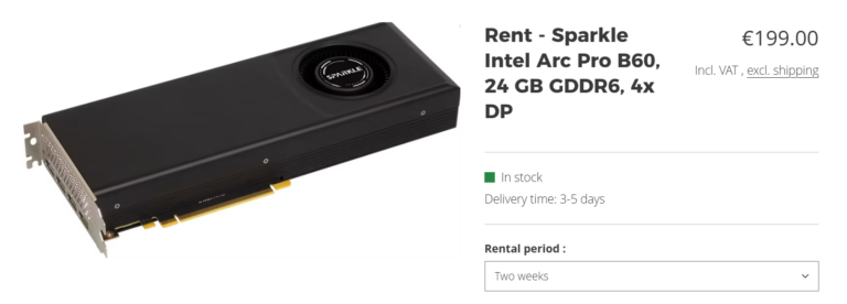 Видеокарта с 24 ГБ памяти за 200 евро... но это аренда на две недели. В Германии Intel Arc Pro B60 можно арендовать на срок до полугода