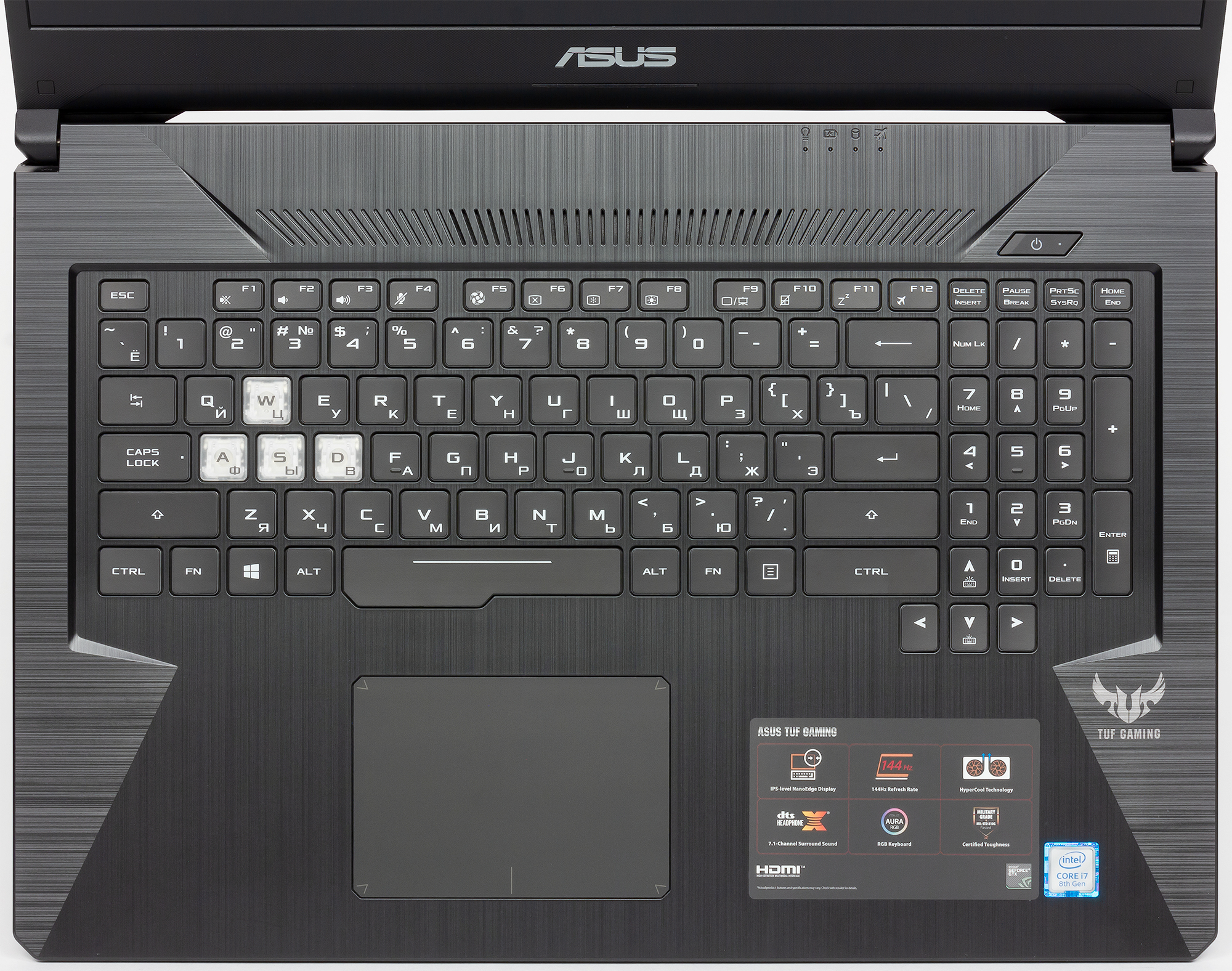 Asus tuf gaming кнопки. ASUS TUF 705fx клавиатура. Игровой ноутбук асус 705. TUF Aura Core клавиатура. ASUS TUF Aura.