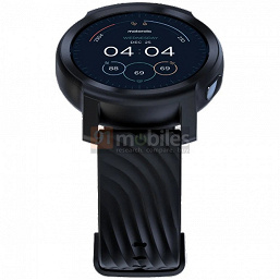 1.3-inch round display, GPS, heart rate and SpO2 sensors, aluminum housing and water resistant.  Smart watch Moto Watch 100 showed on high-quality renders