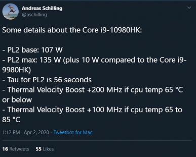 Мобильный 8-ядерный процессор Intel Core i9-10980HK потребляет больше настольного 16-ядерного AMD Ryzen 9 3950X