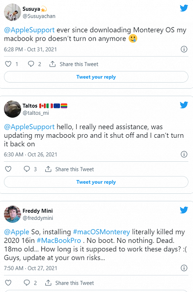 Пользователи жалуются, что macOS Monterey 12.0.1 выводит из строя MacBook Pro, Mac mini и iMac Пользователи жалуются, что macOS Monterey 12.0.1 выводит из строя MacBook Pro, Mac mini и iMac