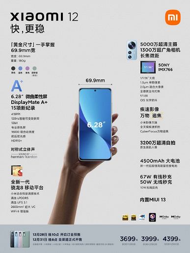 Compact AMOLED screen 6.28 inches, 50 MP with OIS, 4500 mAh and 67 W for $ 500. Xiaomi 12, Xiaomi 12 Pro and Xiaomi 12X are on sale in China