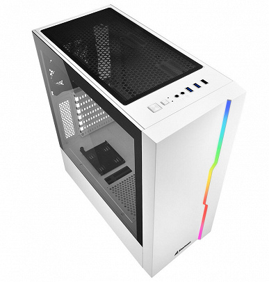 Корпус Sharkoon RGB Slider White окрашен в белый цвет и украшен адресуемой подсветкой
