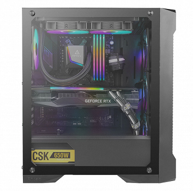 The side panel of the Antec NX420 case is made of glass, and the front is a grill