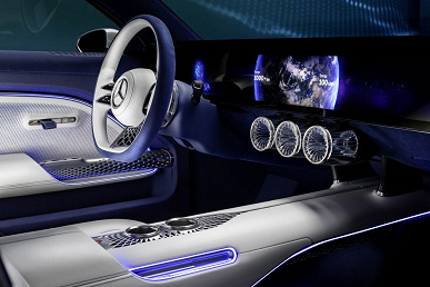 Chic, shiny, 47-inch media system and 1000 km on a single charge.  Mercedes-Benz Vision EQXX concept electric car presented