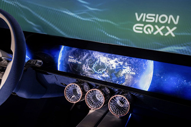 Chic, shiny, 47-inch media system and 1000 km on a single charge.  Mercedes-Benz Vision EQXX concept electric car presented