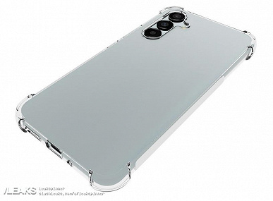 Изображения Samsung Galaxy A54 в чехле демонстрирует знакомый дизайн камеры и, почему-то, дисплей Infinity-V