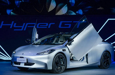340 hp, super streamlined body and doors like a Lamborghini. GAC Aion Hyper GT sports car unveiled in China