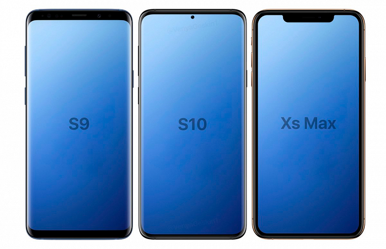 Фото дня: Samsung Galaxy S10 с дырявым экраном. Сравнение дисплеев Galaxy S10, Galaxy S9 и iPhone XS Max