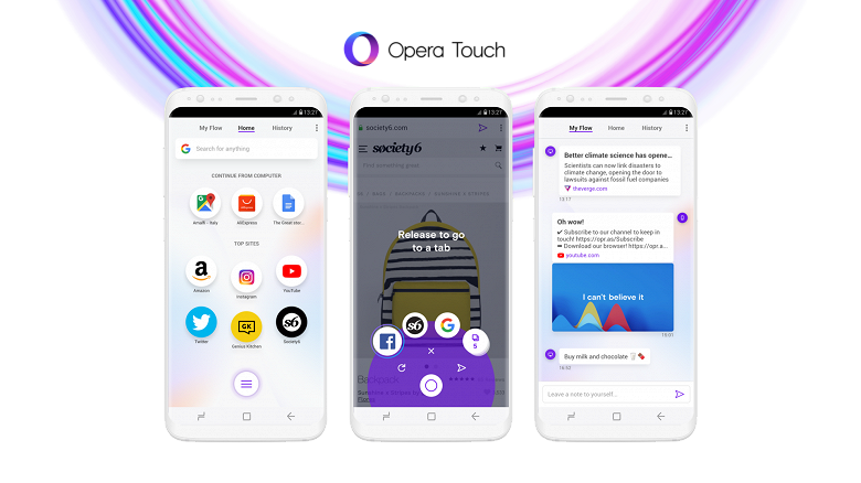 Opera Touch — новый мобильный браузер, оптимизированный для управления одной рукой