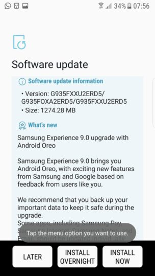 Смартфоны Samsung Galaxy S7 и S7 Edge получили Android 8.0 Oreo