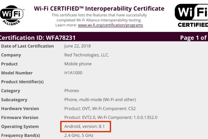 Камерофон Red Hydrogen One прошел сертификацию Wi-Fi