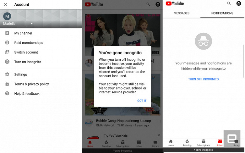 Всем пользователям Android стал доступен режим инкогнито в приложении YouTube