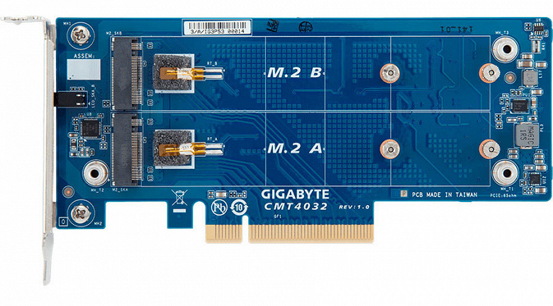 Платы расширения Gigabyte CMT4034 и CMT4032 позволяют подключить накопители M.2 к слоту PCIe