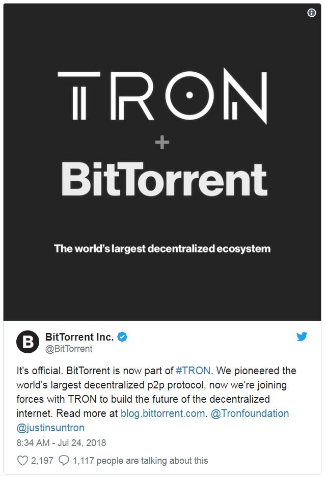 Компания Tron купила BitTorrent
